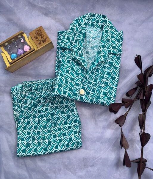 Peacock Green Fushia Pattern Cord Set